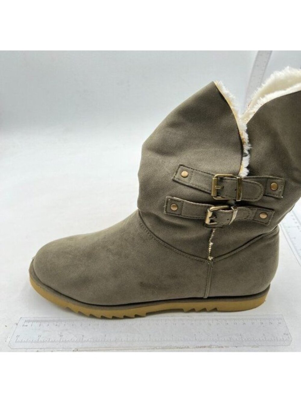 Womens Twin Button Fully Fur Lined Waterproof Winter Snow Boots Grey